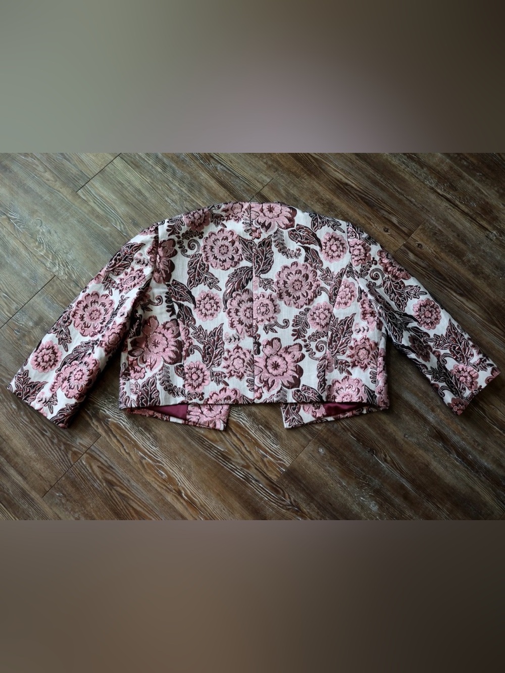 Preston & York Metallic Floral Brocade Jacket Open Front Shoulder Pads Womens 16 - Picture 2 of 15